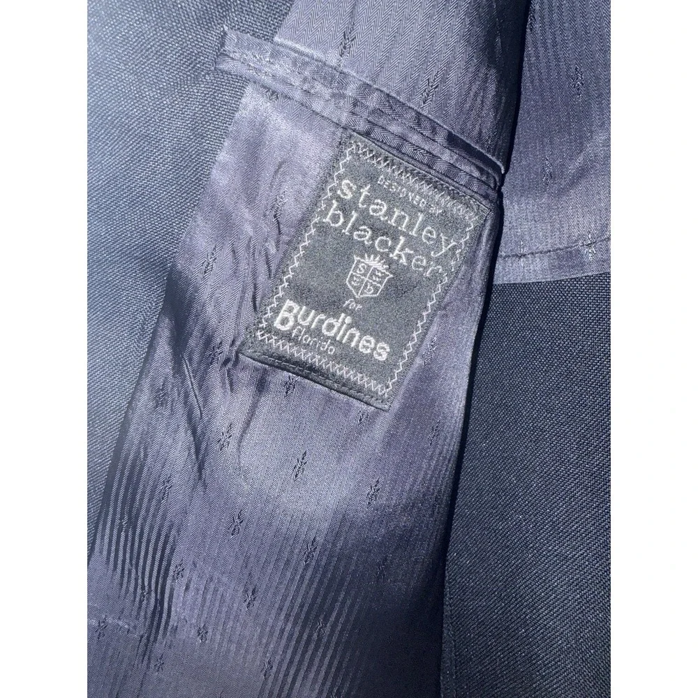 Vintage Stanley Blacker Mens Blue Notch Two Button Flap Pocket Blazer Suit 40